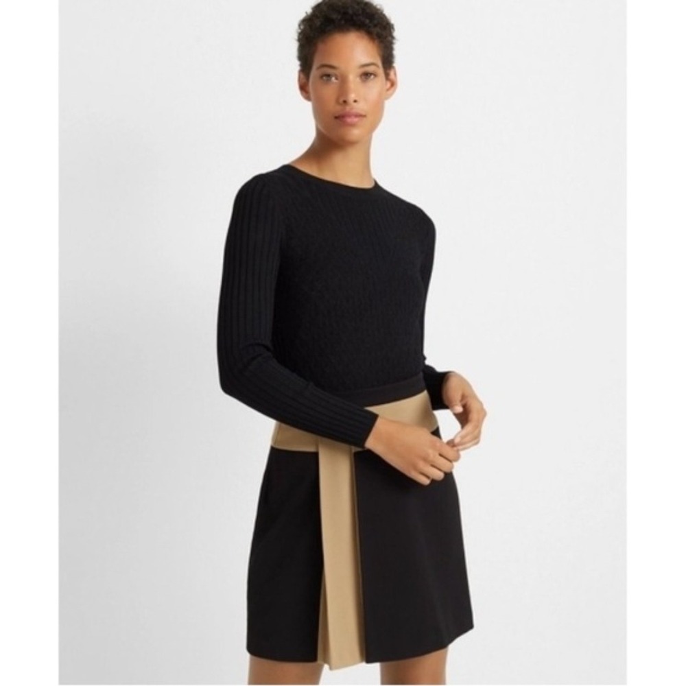Women's‎ sz 4 Club Monaco Black Tan Colorblock Asymmetrical Pleated Mini Skirt